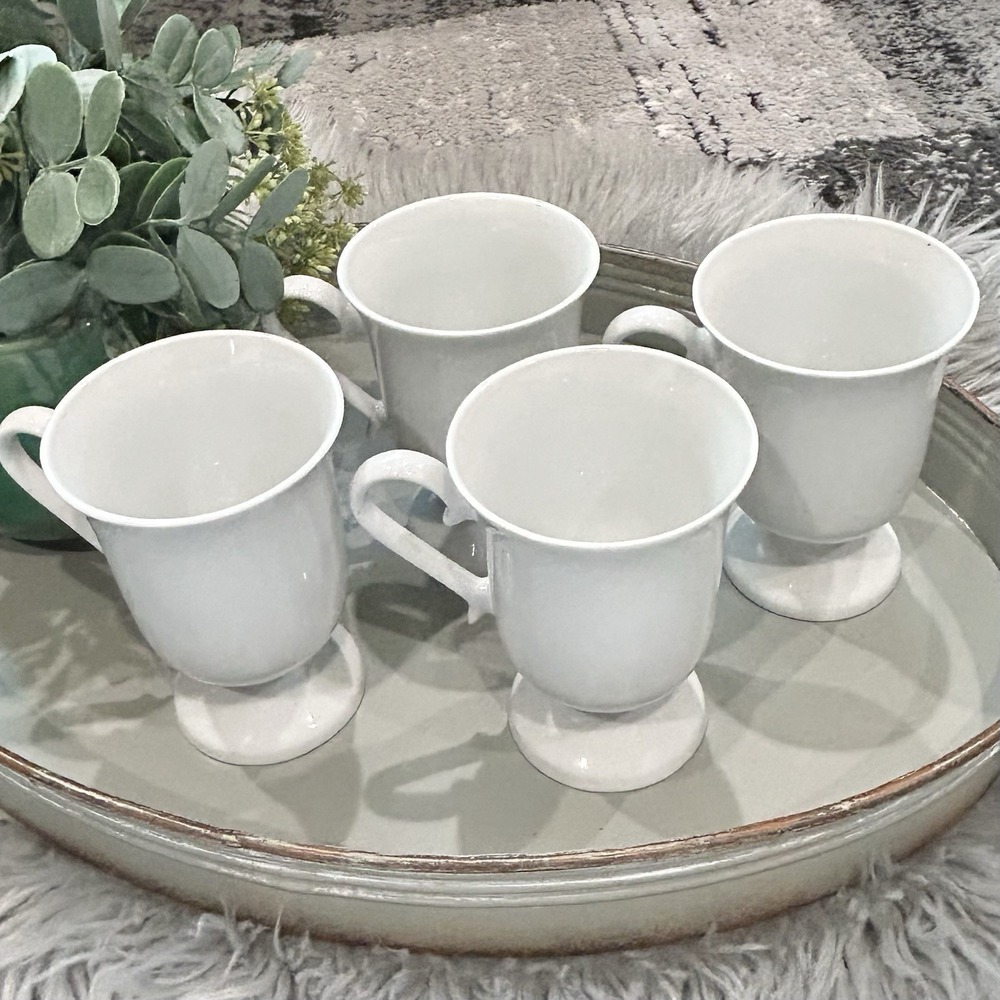 LILING CHINA Pedestal Footed Coffee Cup Mugs, White, Irish Coffee SET-OF-4 EUC